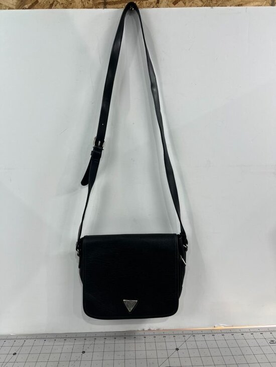 Guess Handbags - Guess Black Pebbled Leather Adjustable Crossbody Bag Magnetic Snap Closure
